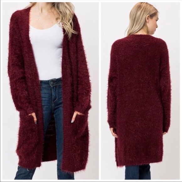 ✨Wine colored Fuzzy cozy Cardigan Sweater ✨ - Picture 7 of 8